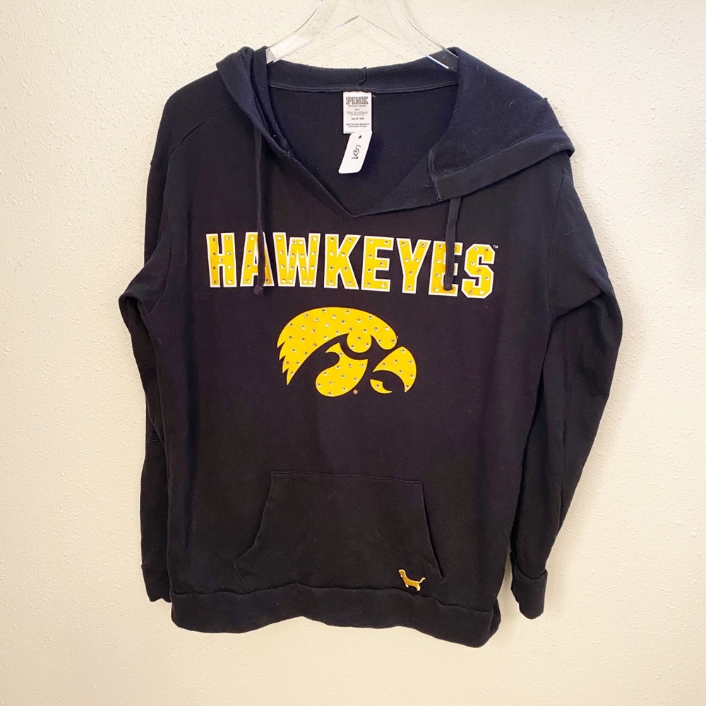 PINK Iowa Hawkeyes Bling Sweatshirt Black Sz XS